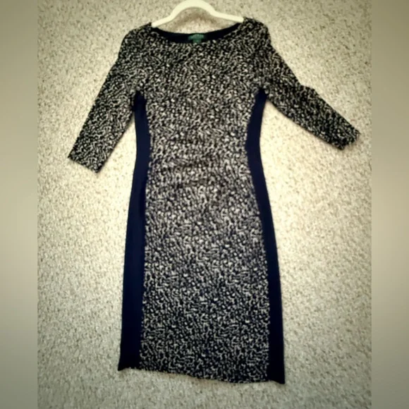 Lauren Ralph Lauren classic sheath dress in a navy & neutral abstract print S 4 - Picture 5 of 13